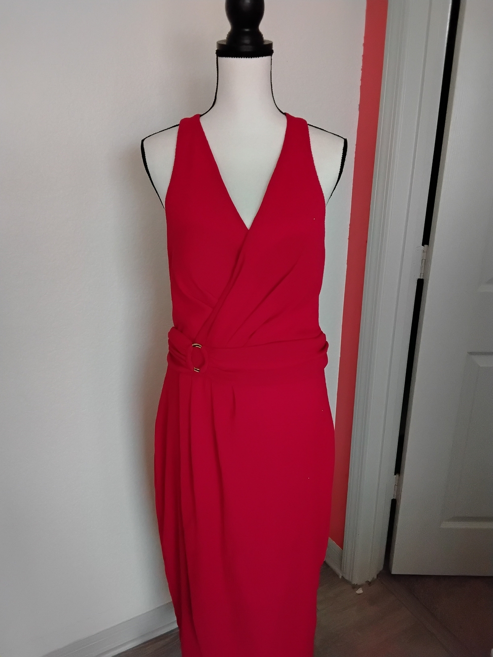 NWOT Siena Studio Red Sleeveless Wrap-Style Midi Dress